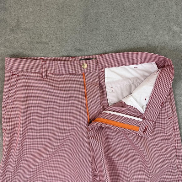 Peter Millar Shorts Mens 35 Red Micro Check Crown Sport Golf Chino Performance - Picture 3 of 13
